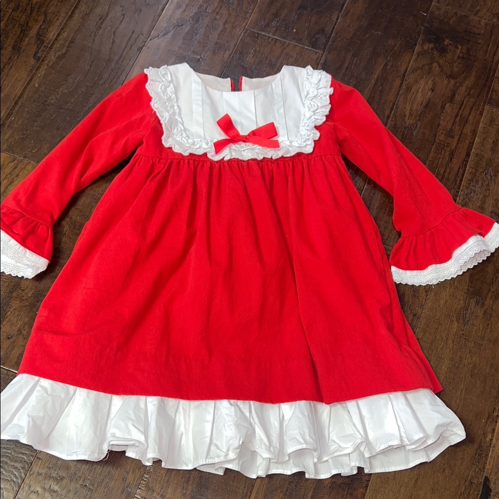 Red and White Kids Dress with Ruffle Details